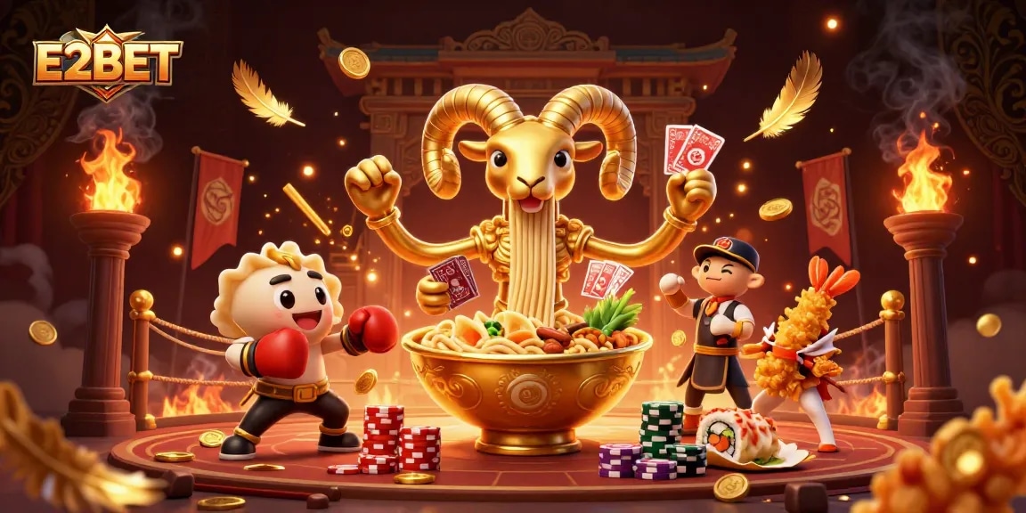 E2BET's exciting 3D casino scene includes dynamic characters and vibrant gambling elements.