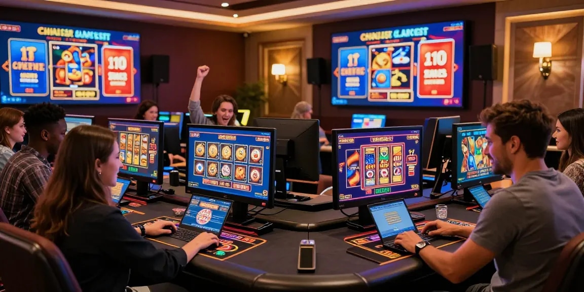 Players at https://troyuk.co.uk enjoying a vibrant online casino experience with diverse games and celebrations.