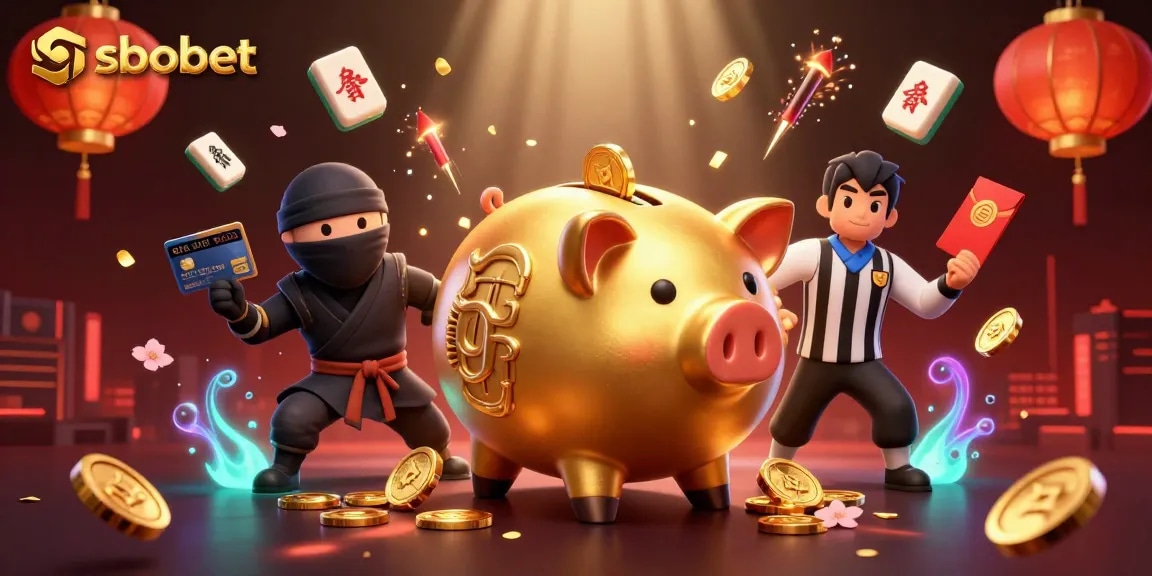 SBOBET betting action with a sumo wrestler and ninja in a vibrant, dynamic casino scene.