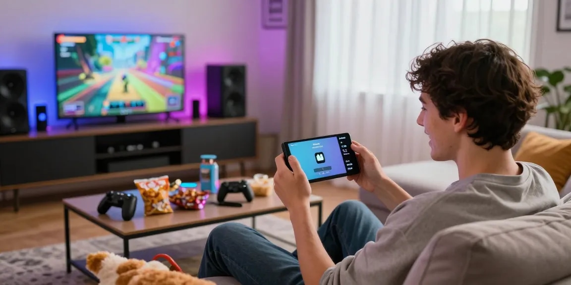 Downloading Winbox apk baru in a vibrant gaming setup with cozy ambiance.