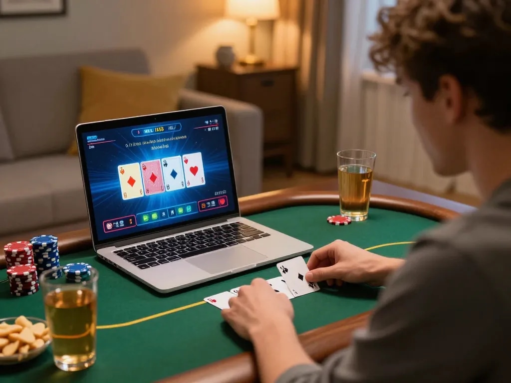 Engaging gameplay at nhà cái BL555 with online poker from a cozy living space at home.