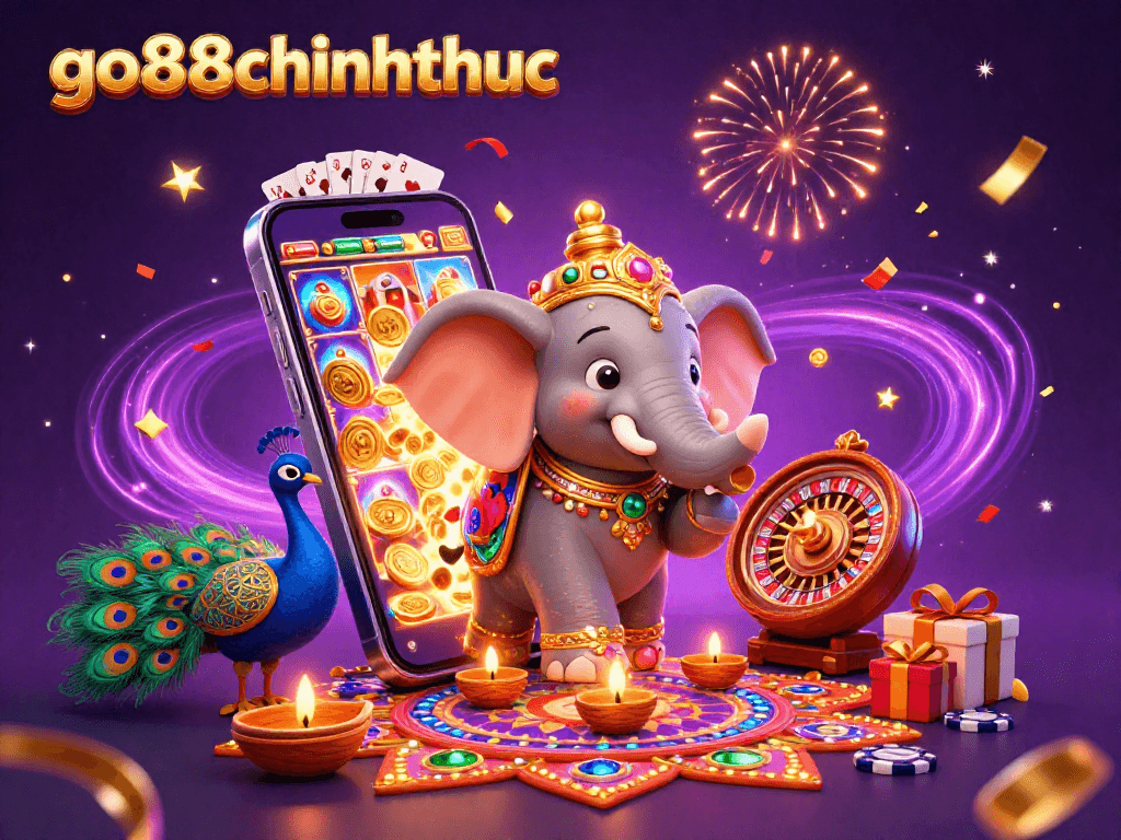Experience vibrant gameplay with go88chinhthuc featuring a Diwali-themed elephant and engaging casino elements.