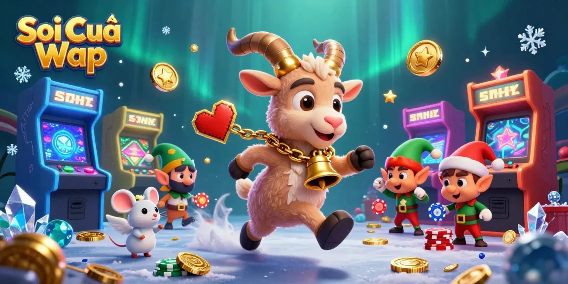 Soi Cầu Wap casino scene with Krampus goat and angel mouse action.