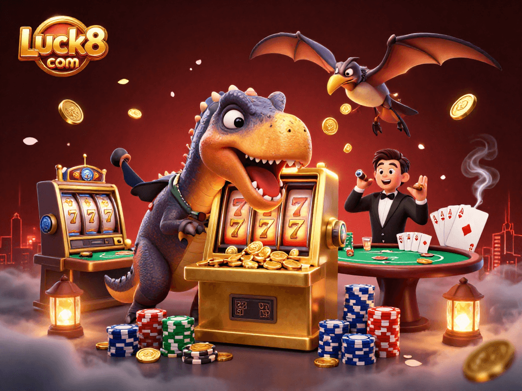 Experience the excitement at Luck8 com as colorful characters engage in thrilling casino activities.