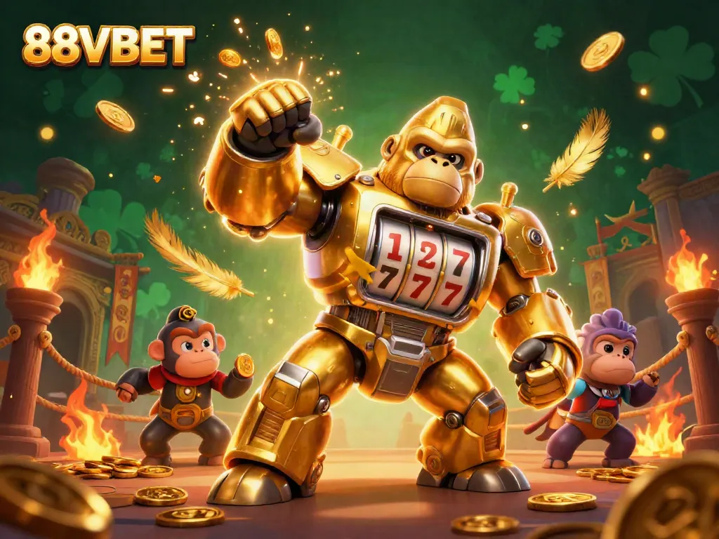 Engage with thrilling wins at 88VBET featuring dynamic animations of a golden gorilla mech.