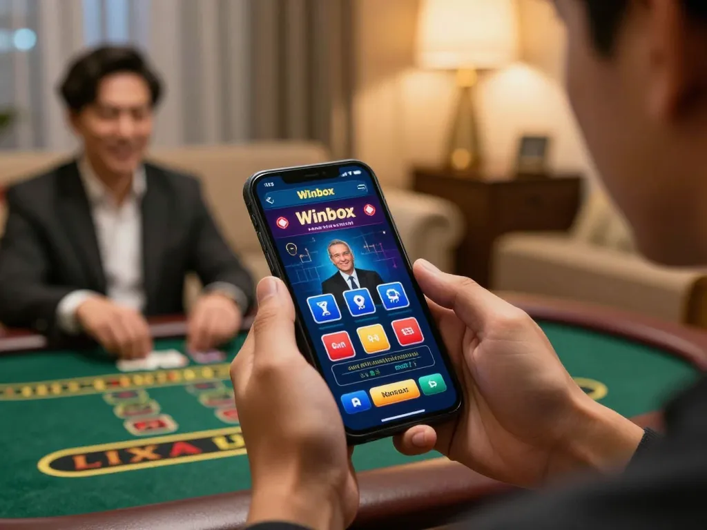 Player enjoys live casino games on Winbox Malaysia app, showcasing mobile gaming excitement.