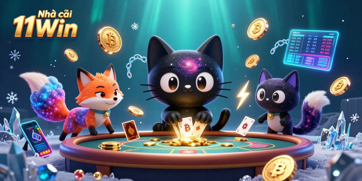 Experience the cosmic charm at Nhà cái 11Win with a whimsical casino scene featuring unique characters.