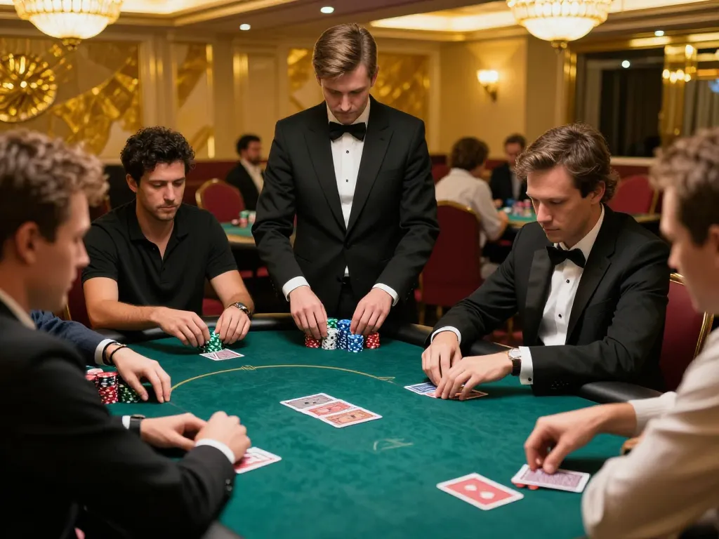 Experience the thrill of a lucky win at a high-stakes poker table in an upscale casino.