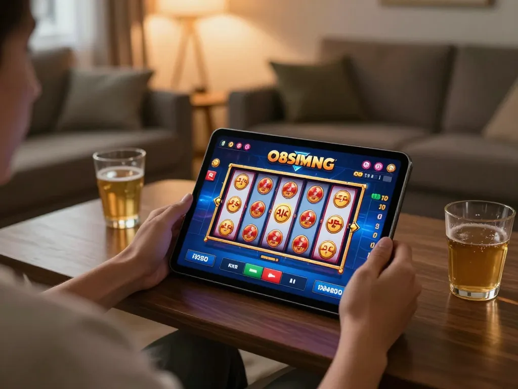 Player engaging with the O8 casino app on tablet, experiencing the excitement of online gaming.
