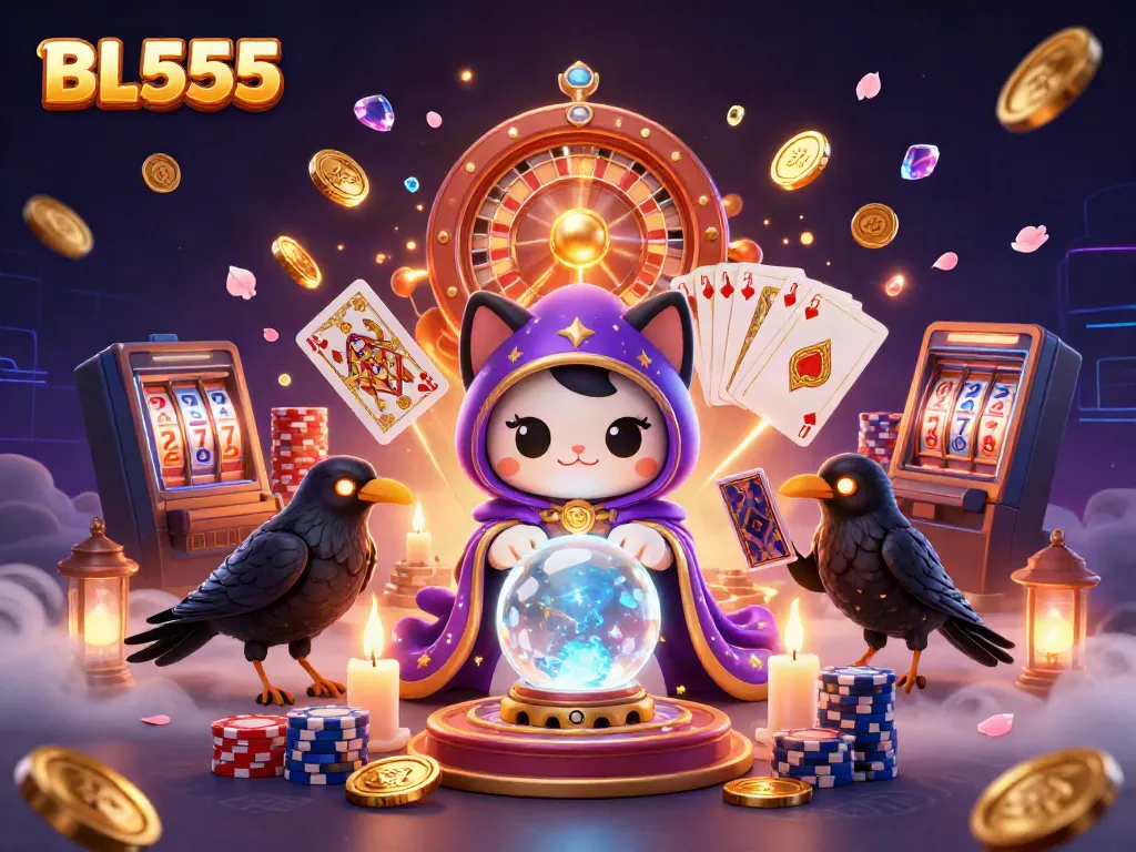 Experience thrilling casino action with the mystical BL555 characters and vibrant game elements.