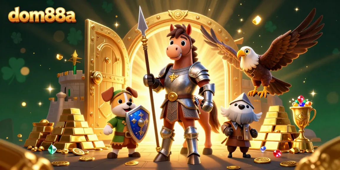 Join the adventure with dom88a as knights and treasures unfold in this dazzling casino scene.