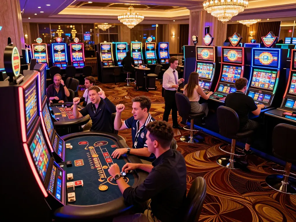 Players enjoying an engaging gaming session at OK9 casino with vibrant slot machines.