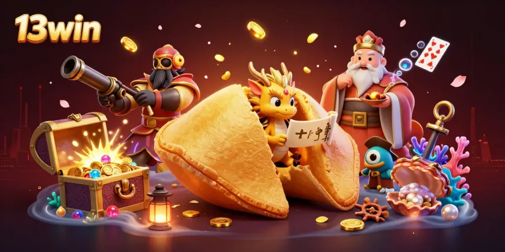 Experience the luck and fortune of 13win with this cartoon-style 3D illustration.