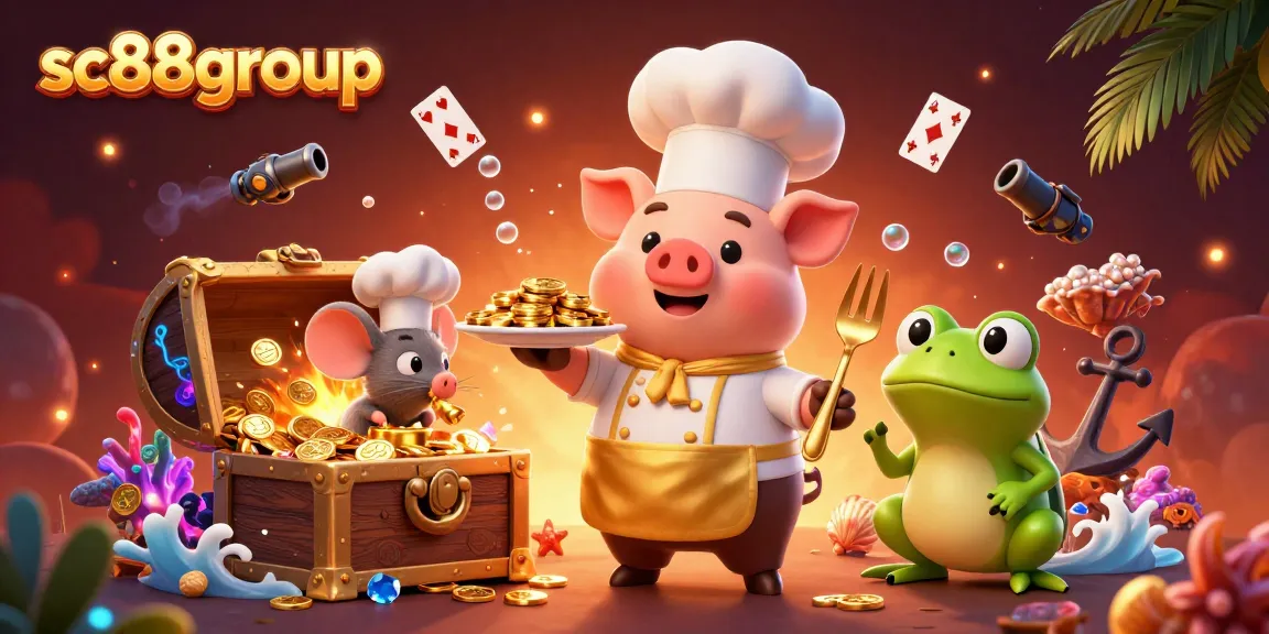 Experience the thrilling world of sc88group with a vivid casino-themed illustration, showcasing gold coins and lively characters.