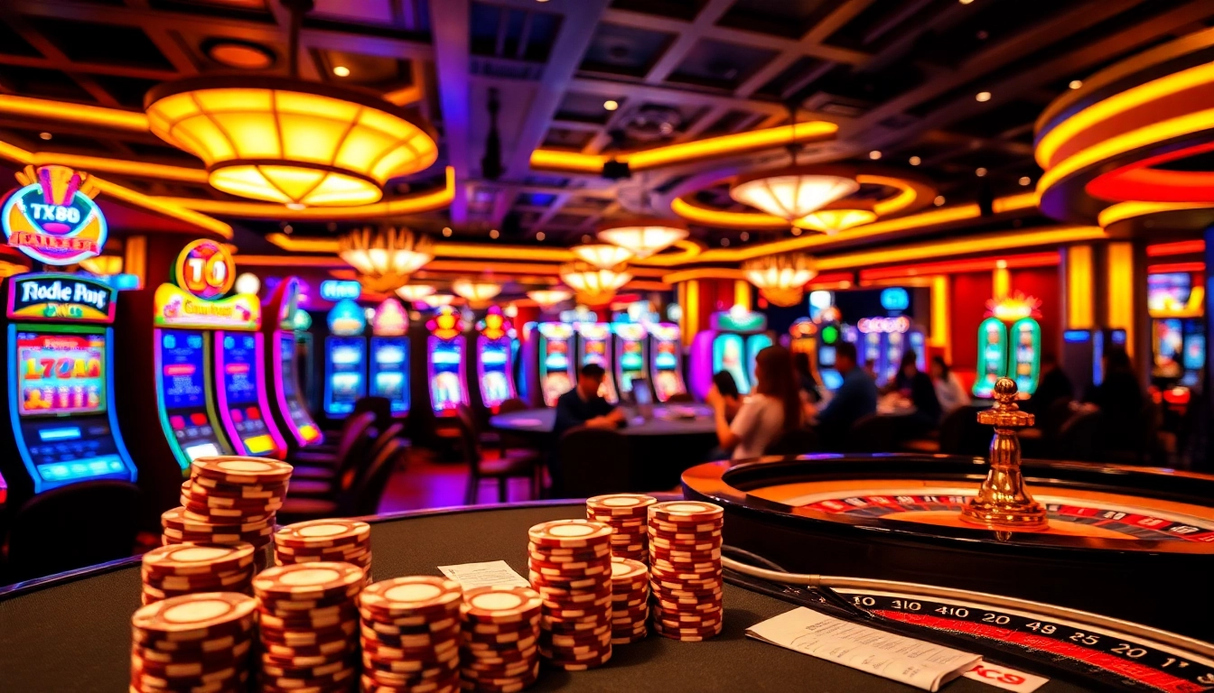 Engage with the TX88 App at our vibrant casino filled with slot machines and eager players.