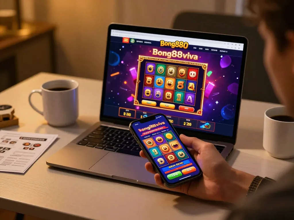 Bong88viva players engaging with a dynamic online gambling interface, capturing excitement in 2026.