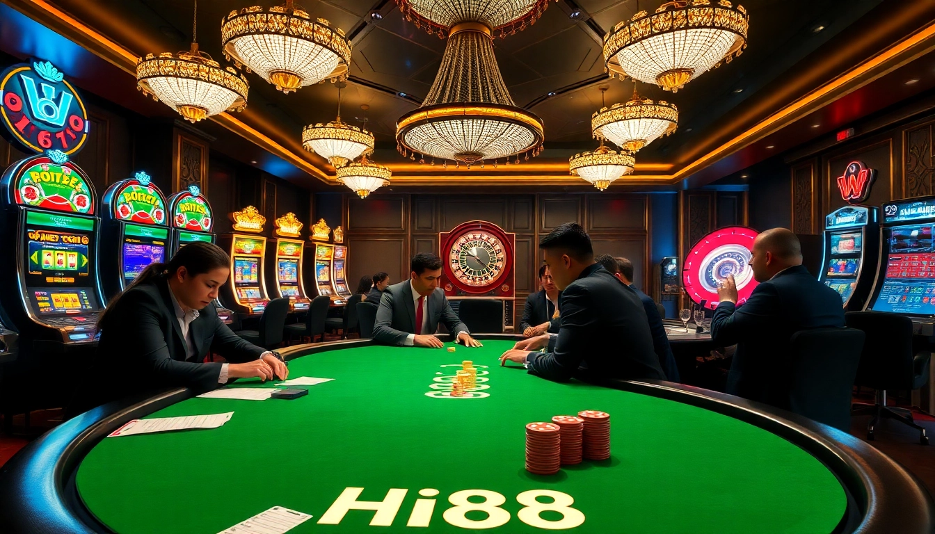 Experience the thrill of Hi88 casino games with players enjoying poker and slots.