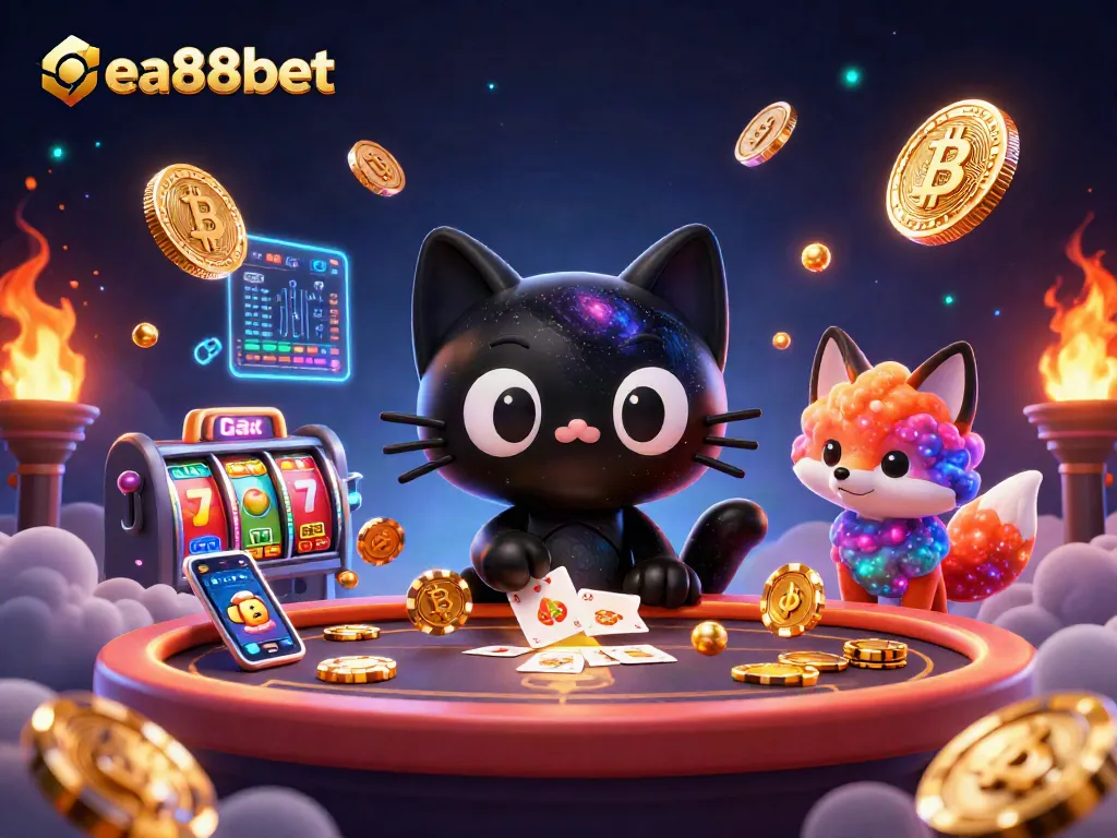 Play exciting games at ea88bet with a cosmic-themed casino illustration and vibrant casino elements.
