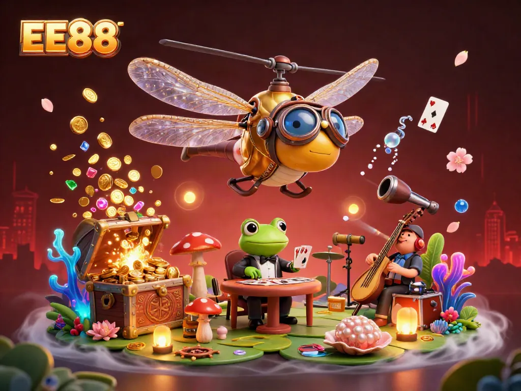 Enhance your gaming experience with EE88's unique 3D illustration of vibrant casino fun.