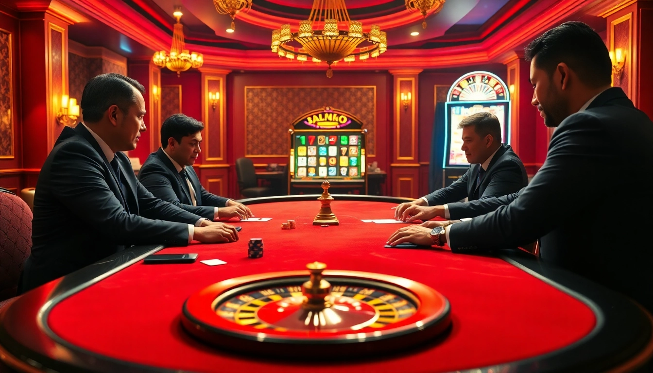 Experience high-stakes poker at nohu900.in.net, showcasing luxurious tables and vibrant lighting.