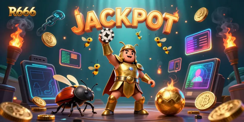 Experience the thrill of R666 as vibrant characters celebrate a jackpot in a stunning casino scene.