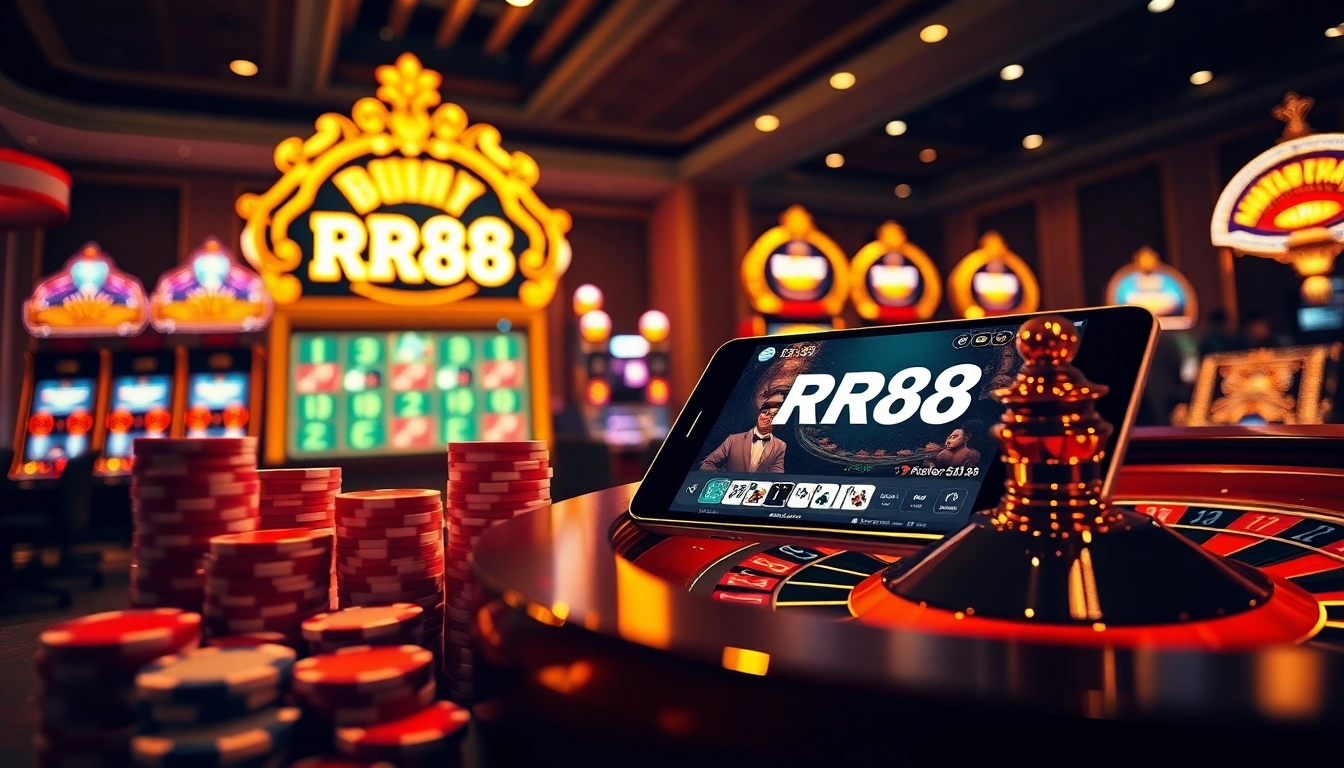 Engaging players experiencing the thrilling RR88 online gambling scene with poker chips and roulette.