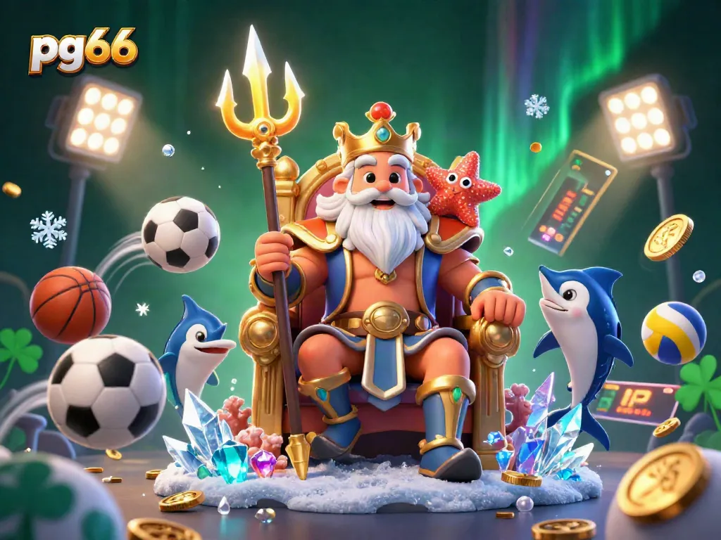 Experience thrilling pg66 casino action with Neptune and dynamic sports elements in a vibrant 3D scene.