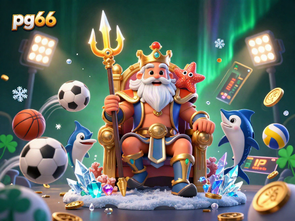 Experience thrilling pg66 casino action with Neptune and dynamic sports elements in a vibrant 3D scene.