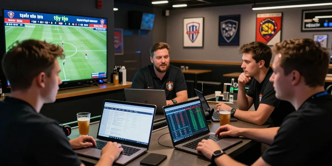 Engaged bettors analyzing tỷ lệ kèo in a vibrant sports betting venue with live match displays.
