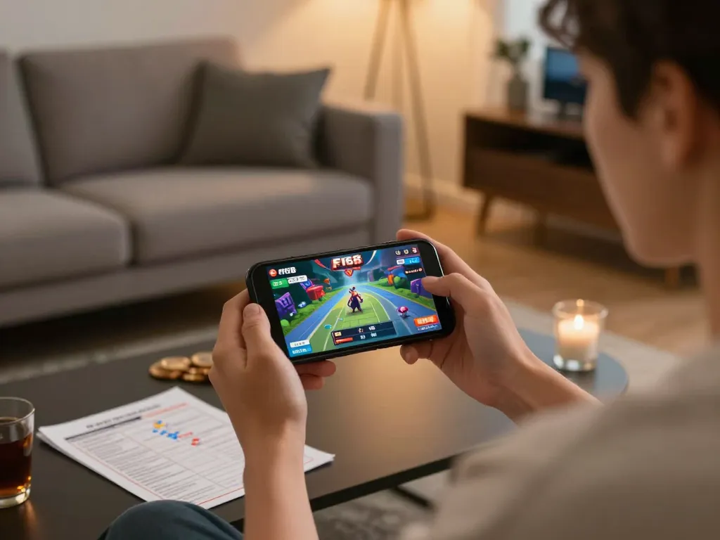 Player enjoying F168 casino app on smartphone, emphasizing strategic gameplay.