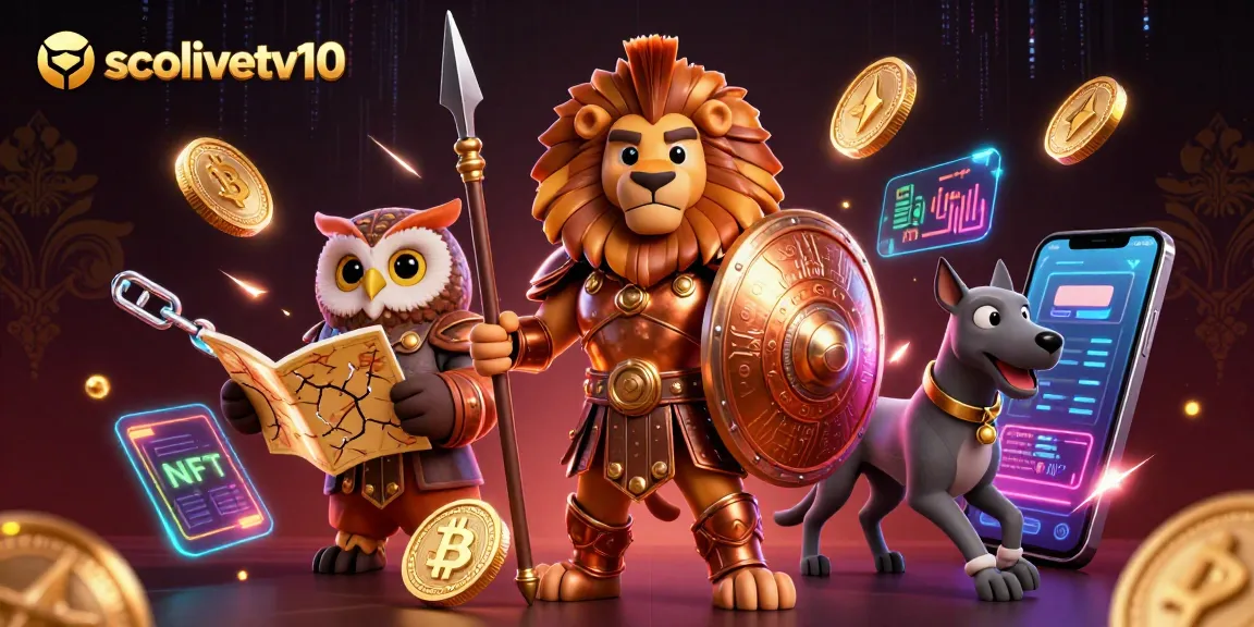 Socolivetv10 showcases a vibrant scene with characters engaging in dynamic gambling activities amidst crypto elements.