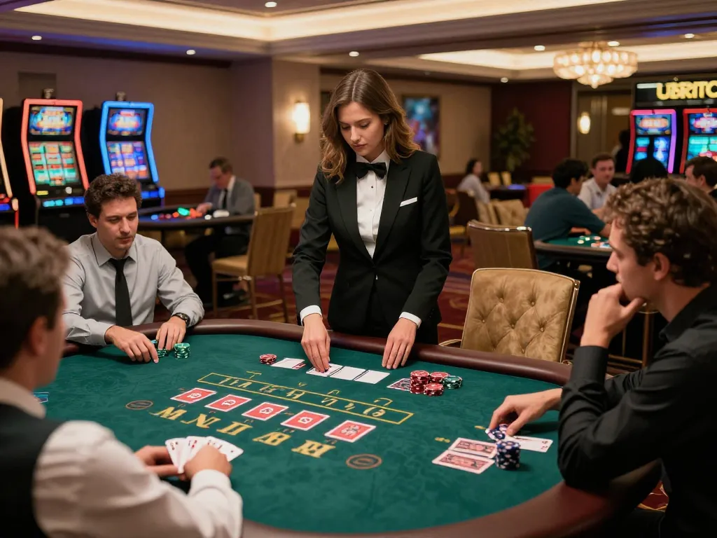 Players strategizing their bets at LC88 blackjack table in a luxurious casino environment.