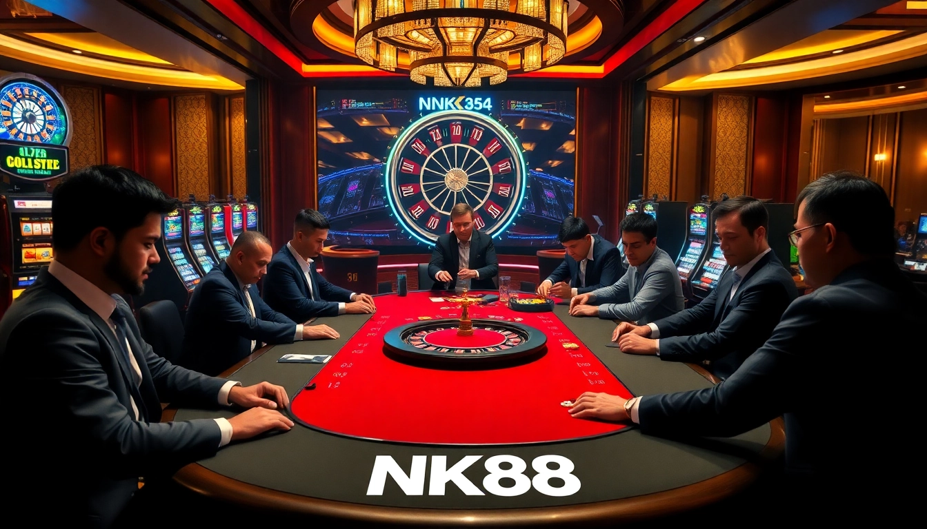 Gamblers enjoying an exciting poker game at NK88, the leading online casino brand.