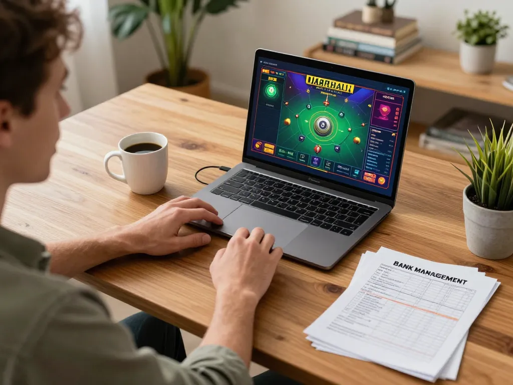 Player enjoying live dealer games on lu88xz in a cozy home setup, showcasing strategic online gambling.