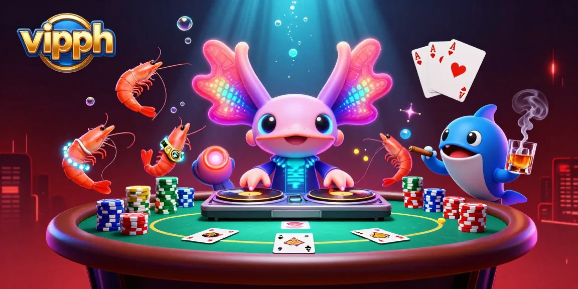 Experience vipph's vibrant gaming scene with neon axolotls and poker action in a dazzling underwater world.