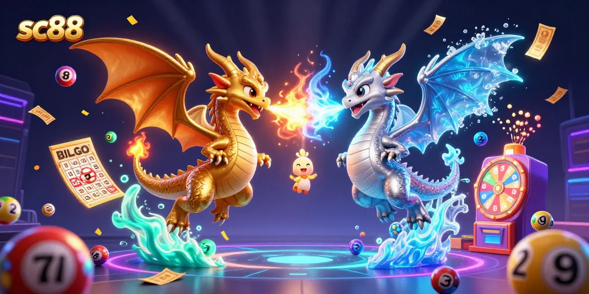Engage in thrilling gambling at sc88 with a colorful 3D scene featuring dragons and lottery elements.