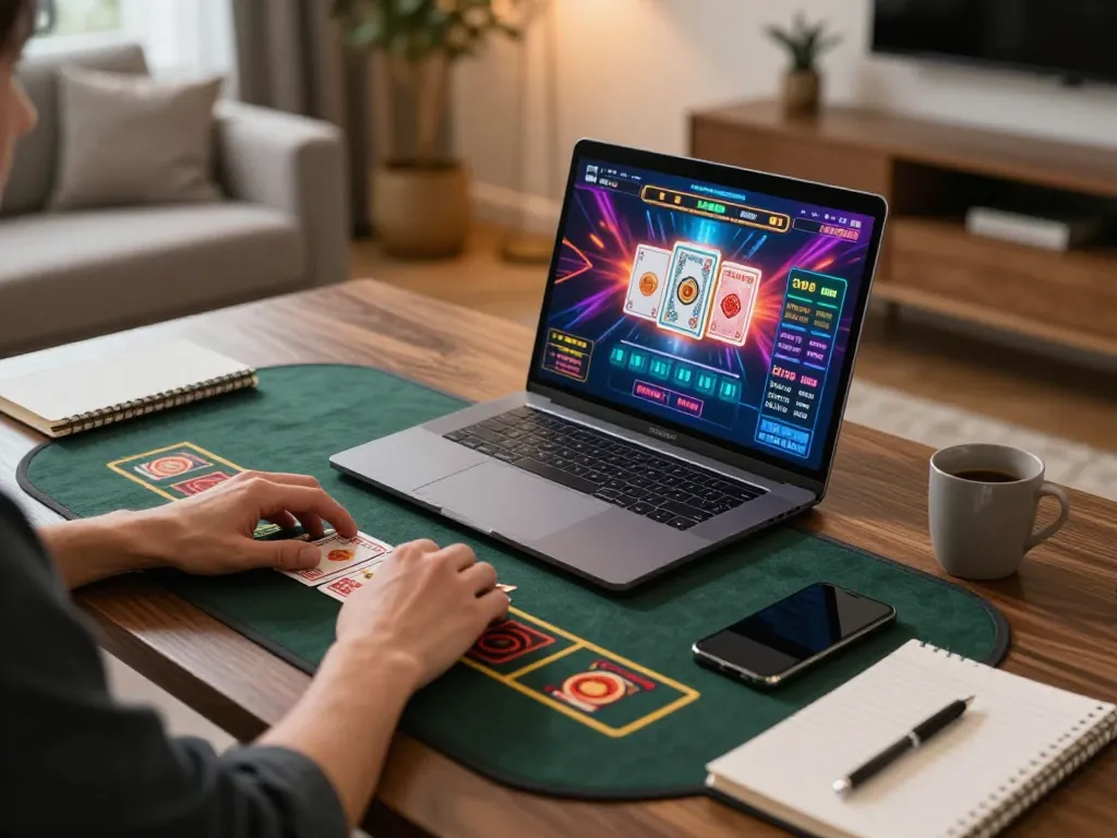 Player engaging with live dealer game at F168 on laptop, showcasing a modern home setup.