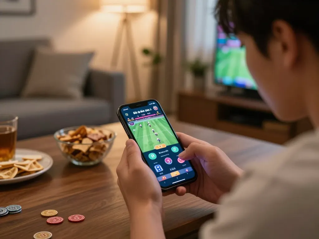 Tương tác với đá gà trực tuyến Philippines trên smartphone trong môi trường ấm cúng tại nhà.