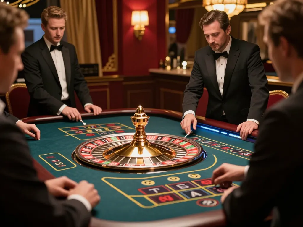 Players placing bets at a roulette table in B52 casino with vibrant atmosphere.