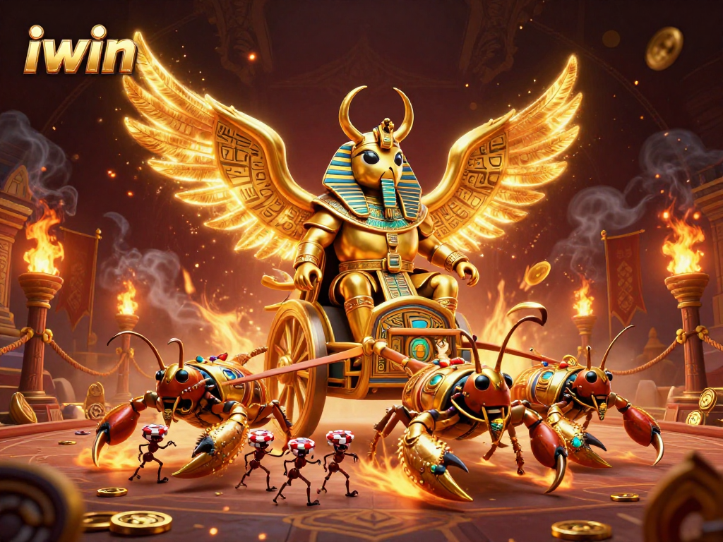 iwin gaming scene with a golden scarab beetle and casino-themed elements in rich detail