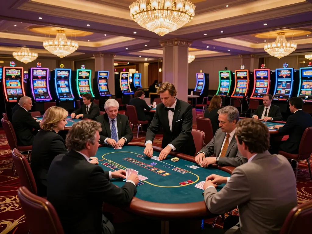 Players strategizing at VIPWIN poker tables amid ambient casino lighting, showcasing thrilling gameplay.