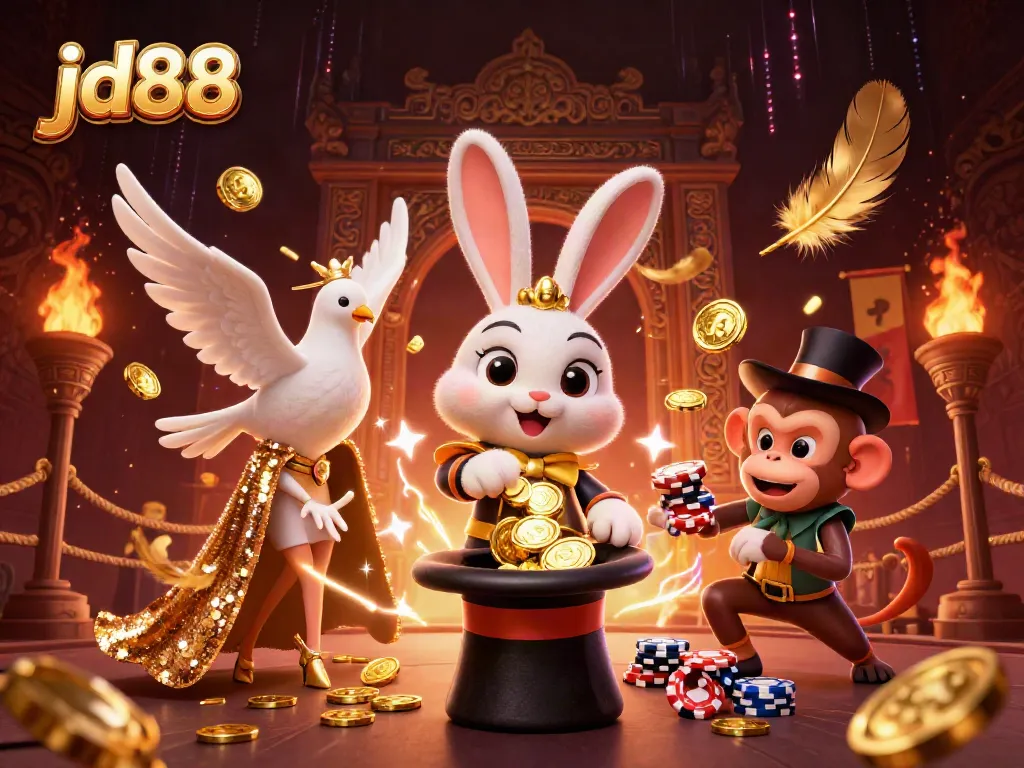 Experience the magic of jd88 with the magician pulling coins and exciting casino elements.
