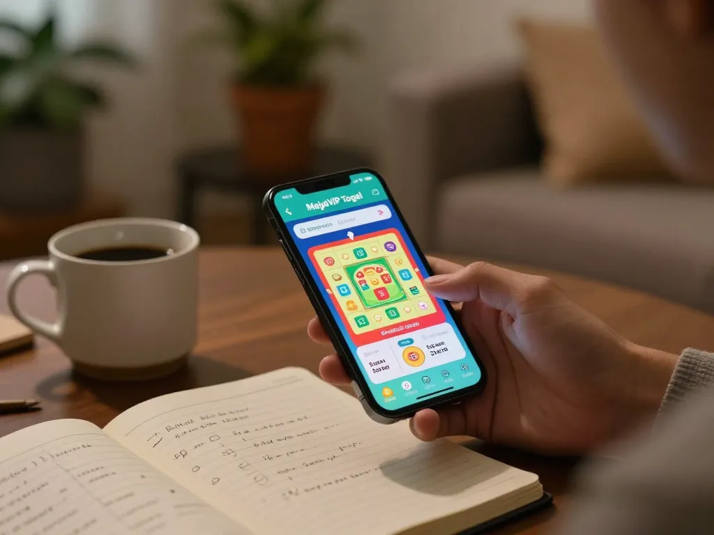 Berinteraksi dengan aplikasi togel online MejaVIP di smartphone dalam suasana rumah yang nyaman.