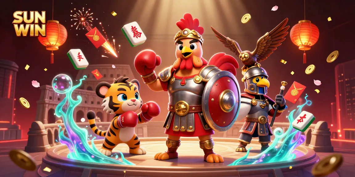 SUN WIN arcade firework celebration with captivating characters and vibrant casino elements