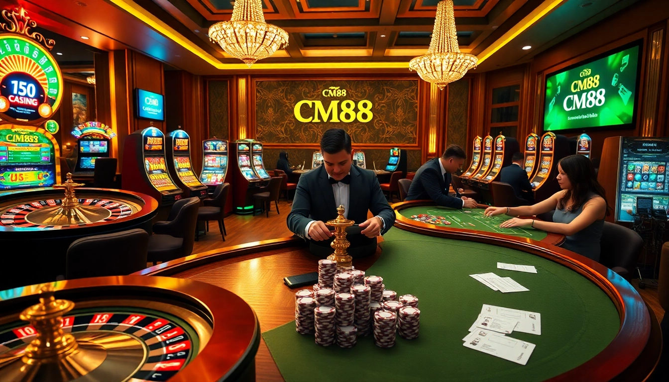 Experience the thrill of CM88 at an elegant casino table surrounded by cards and chips.