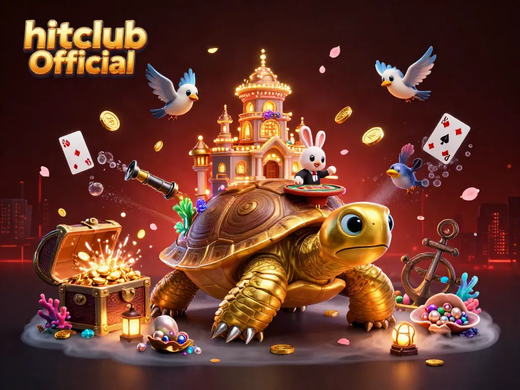 Experience excitement at hitclub Official with a vibrant casino-themed 3D scene packed with characters and action.