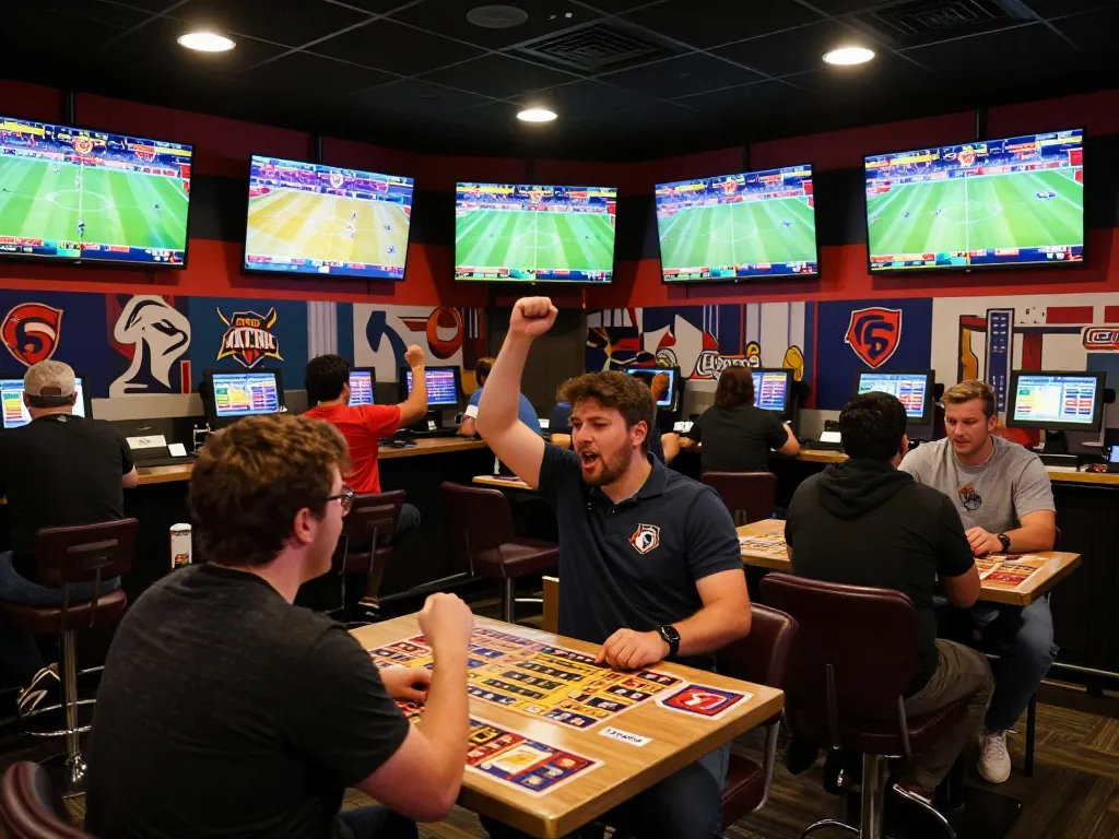 Experience engaging SC88 Game betting strategies in a vibrant sports bar with dynamic action.