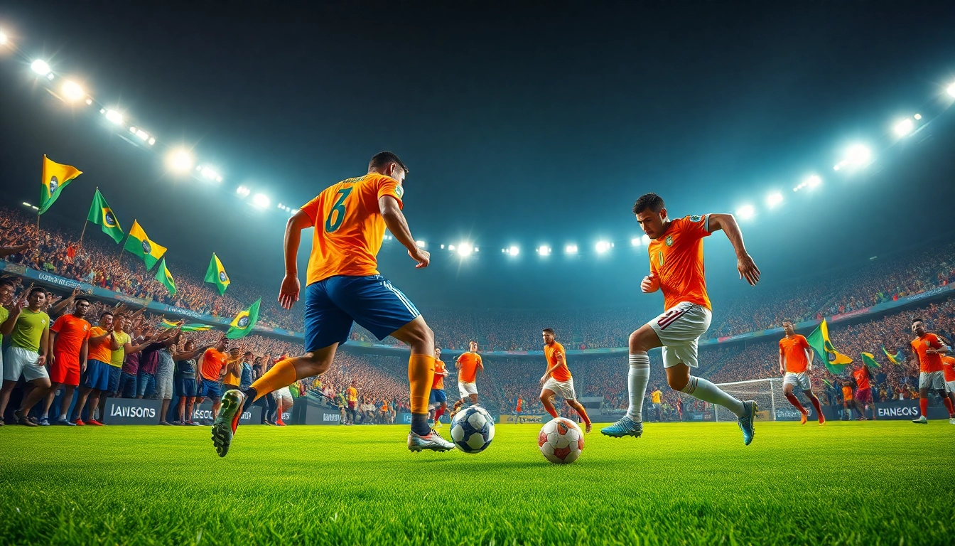 Dramatic scene of giải vô địch quốc gia brazil hôm nay match with players competing, showcasing excitement and crowd energy.