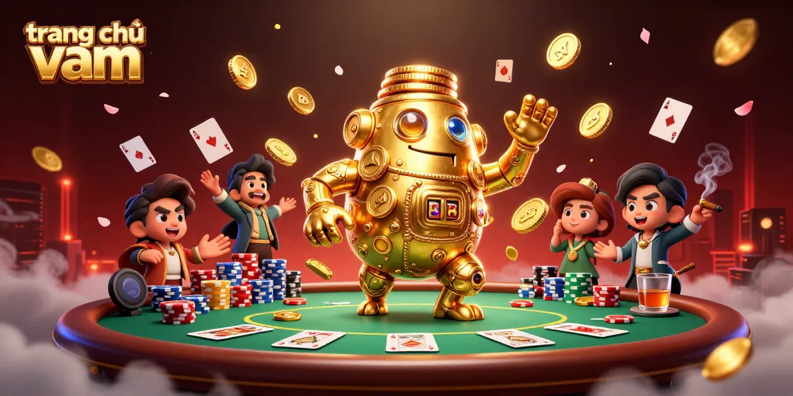 Experience the excitement of trang chủ vmax with a vibrant illustration of golden golem and poker elements.