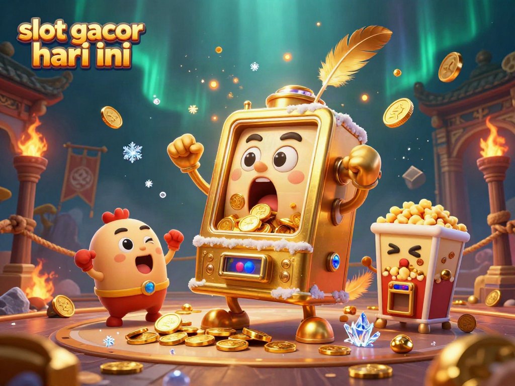 Experience the thrill of slot gacor hari ini with our lively 3D illustration showcasing a winning slot machine scene filled with excitement.